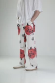 Beyaz Chinese Desenli Baggy Pantolon - 2