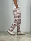 Etnik Desenli Bordo Keten Pantolon - 2