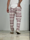 Etnik Desenli Bordo Keten Pantolon - 3