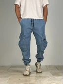 Premium Kalite Büyük Cepli Mavi Jogger Pantolon - 1