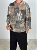 Yama Desenli Fakir Kol T-Shirt - 3