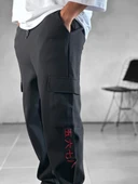 Kargo Cepli Chinese Detaylı Siyah Baggy Pantolon - 2
