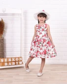 Serkon Kız Çocuk Hasır Şapkalı Güllü Elbise SER-0235 - 1