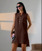 Düğme Detaylı Mini Elbise - 1