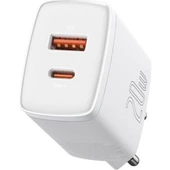 Baseus Compact 20W USB + Type-C Çıkışlı Qc3.0 Hızlı Şarj Başlığı Şarj Aleti Beyaz - 1