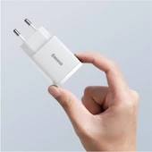Baseus Compact 20W USB + Type-C Çıkışlı Qc3.0 Hızlı Şarj Başlığı Şarj Aleti Beyaz - 3