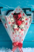 Premium Kalp Balonlu LOVE Temalı Kırmızı- Beyaz Peluş Ayıcık Buketi - 5