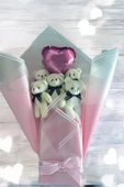Yumoş Beyaz Ayıcıklı Pembe Peluş Ayıcık Buketi – Kalpli Balonlu Romantik Hediye - 2
