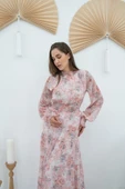 Pembe Şanzelize Çiçek Desenli Elbise - 2