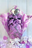Premium Kelebek Desenli Yumoş MOR Peluş Ayıcık Buketi–Kalp Balonlu - 3