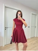 Sırt Dekolteli Çan Detaylı Mini Elbise - Bordo - 2