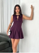 Göğüs Bağlamalı Kolsuz Mini Boy Elbise - Gül Kurusu - 4