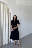YAKA DÜĞME DETAYLI ELBİSE - Siyah - 4