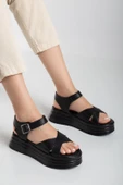 Sibna Siyah Cilt Kemerli Sandalet - 1