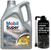 Mobil Super 3000 Formula R 5W30 Renault Araç Motor Yağı 5 L + 00120 Carpex Lastik Tamir Kiti - 1