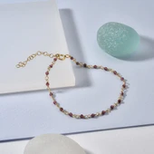 14 Ayar Altın Kaplama Garnet Kırmızı Renkli Doğal Taş El Yapımı Gümüş Bileklik - CBS00128 - 3