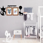 DECO103 Supermen Dekoratif Duvar Süsü Tablo Aksesuar Ahşap Tasarım Hediye Pano Sticker Seti (4401) - 4