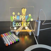 LED Işıklı Kendiliğinden Renkli Fosforlu Kalemli Kare Yazı Panosu 20x20 cm (4401) - 2