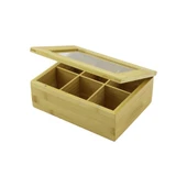 AHŞAP BAMBU  POŞET ÇAY KUTUSU - 6 BÖLMELİ - 2IN1- BÖLMESİZ ÇOK AMAÇLI KU (4401) - 1