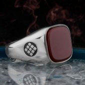 Kırmızı Akik Taşlı 925 Ayar Gümüş Erkek Yüzük thumbnail 1