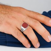 Kırmızı Akik Taşlı 925 Ayar Gümüş Erkek Yüzük thumbnail 2