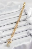 Pirinç Sıralı Ok Model Zirkon Taşlı Gold Renk VİP Seri Kadın Bileklik - TJ-BB7209 - 2