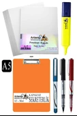 Kapaksız Sekreterlik A5 Pilot Kalem 3 Renk A5 Beyaz Fotokopi Kağıdı 50 Adet Fosforlu Kalem Sarı Ofis Büro Okul - 7