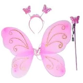 Pembe Kelebek Kanadı Asa ve Taç Set - 1