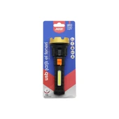 KÜÇÜK=15CM 2İN1= OSL LED - COB LED USB ŞARJLI EL FENERİ 3-KADEME IŞIK - FLAŞÖR ŞARJ GÖSTERGE (4401) - 1