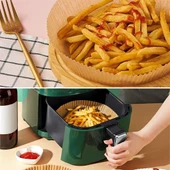 100 Adet  Air Fryer Pişirme Kağıdı Tek Kullanımlık  Yağlı Kağıdı Yuvarlak Tabak Model (4401) - 3