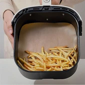 100 Adet Air Fryer Pişirme Kağıdı Tek Kullanımlık Yağ Su Geçirmez Yapışmaz Deliksiz Düz Kare Model (4401) - 5
