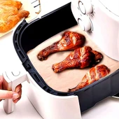 100 Adet Air Fryer Pişirme Kağıdı Tek Kullanımlık Yağ Su Geçirmez Yapışmaz Deliksiz Düz Kare Model (4401) - 3