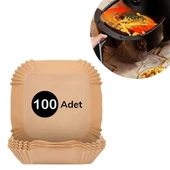 100 Adet Air Fryer Pişirme Kağıdı Tek Kullanımlık  Gıda Yağlı Kağıdı Kare Tabak Model (4401) - 1