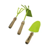 ELTOS EBS-003  3PCS  BAHÇE HOBİ SETİ  RENKLİ METAL   ÇİFT BAŞLI ÇAPA - 3 DİŞLİ TIRMIK - KÜREK  AHŞAP SAPLI (4401) - 1
