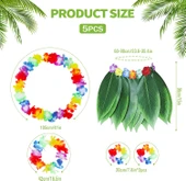 Yetişkin Hawaii Kostüm Seti - Yaprak Etek Hawaii Set - 5 Parça - 2