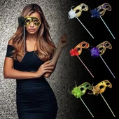 Lüks Taşlı Saplı Maskeli Balo Maskesi Mor Renk 35 cm - 2