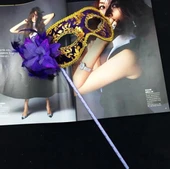 Lüks Taşlı Saplı Maskeli Balo Maskesi Mor Renk 35 cm - 1
