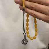 Gümüş Kazaz Püsküllü Sıkma Kehribar Tesbih - 3