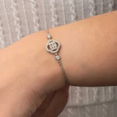 Gümüş Yonca Baget Taşlı Kadın Bileklik - 2