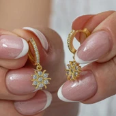 Gümüş Gold Sallantılı Güneş Kadın Küpe - 1