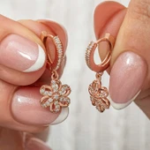 Gümüş Sallantılı Rose Çiçek Kadın Küpe - 1