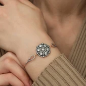 925 Ayar Gümüş Rose Elmas Montür Bileklik - 2