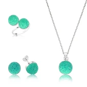 925 Ayar Gümüş Yeşil Kristal Taşlı Set - 1