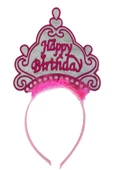 Parti Happy Birthday Neon Pembe Renk Doğum Günü Tacı 24x15 cm - 1