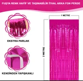 Fuşya Renk Ekstra Metalize Parlak Saçaklı Arka Fon Perde İthal A Kalite 1x2 Metre (4401) - 1