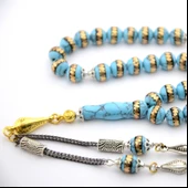 Turkuaz (Firuze) Pirinç Sarma İşlemeli Tespih - 5