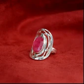 Yakut Taşlı Gümüş Yüzük - 3