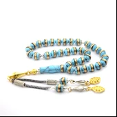 Turkuaz (Firuze) Pirinç Sarma İşlemeli Tespih - 6