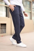 Çizgili Kumaş Lacivert Jogger Pantolon - 2