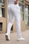 Çizgili Kumaş Beyaz Jogger Pantolon - 3